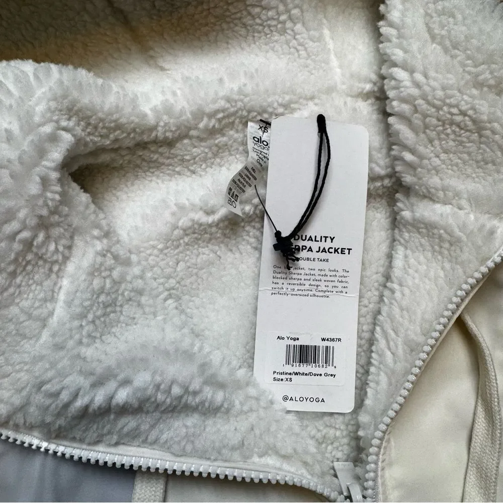 Alo Yoga Duality Sherpa Reversible Bomber Jacket White Cream Grey NWT XS